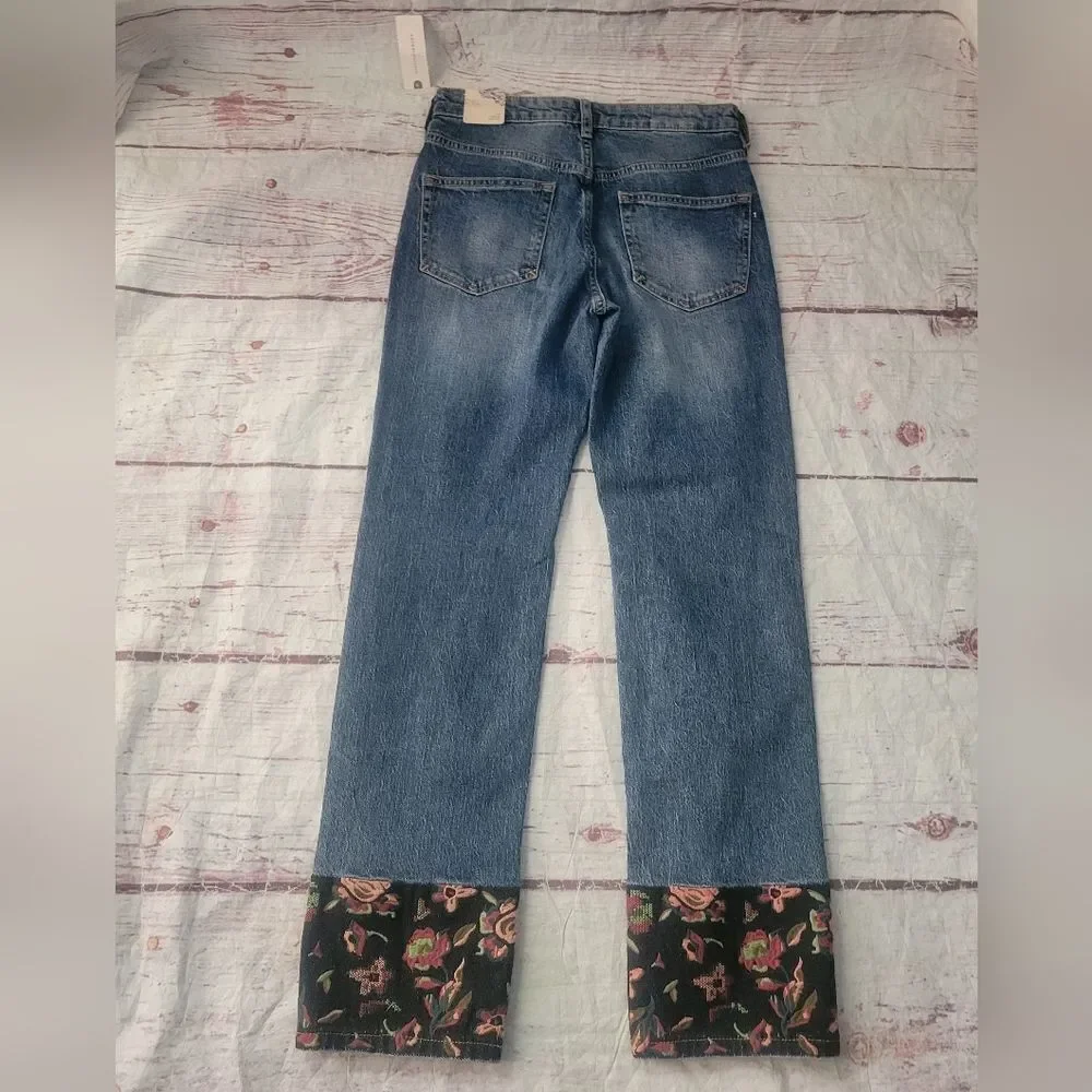 Pilcro and the Letterpress Embroidered Hem‎ The Vintage Straight Jeans Sz 25 NWT